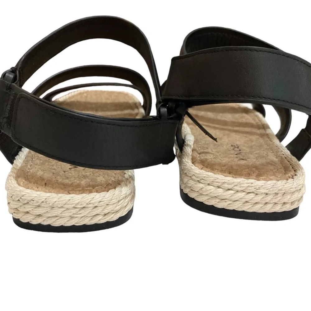 VINCE Elian Black Leather Strappy Platform Espadrille Rope Sandals